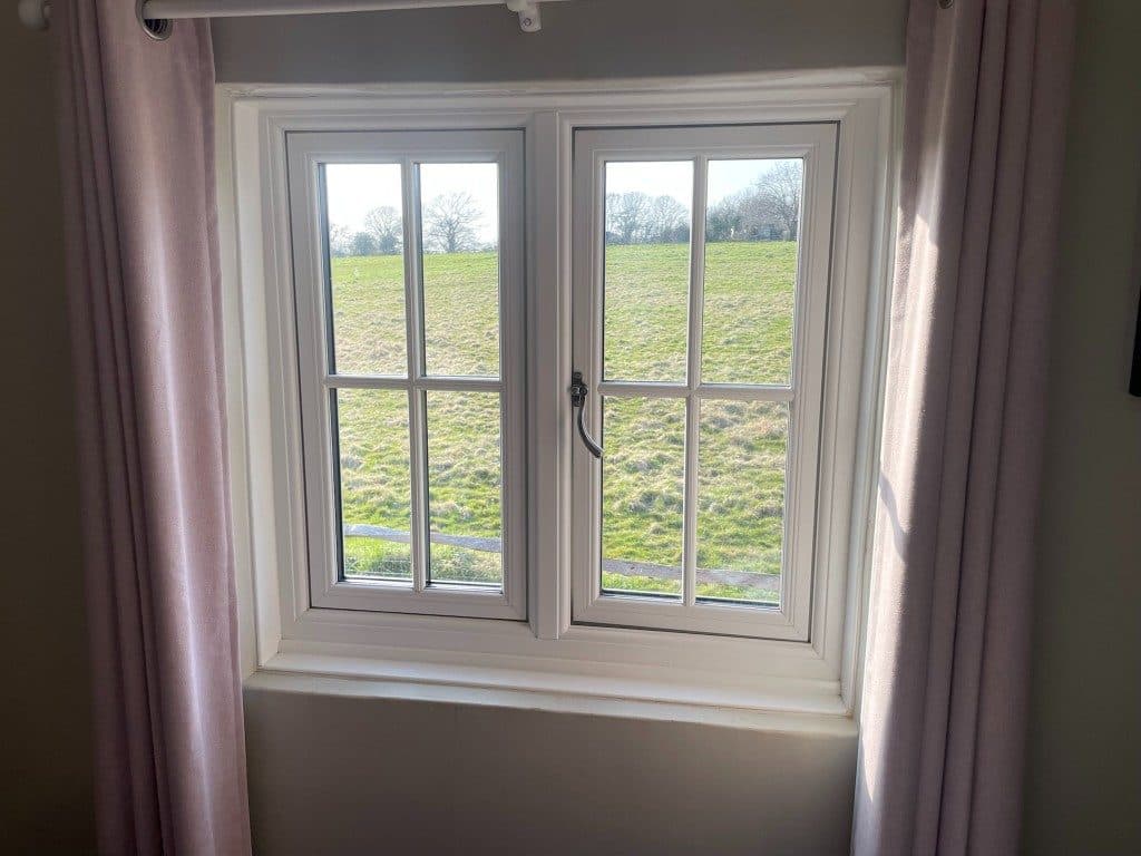 Countryside view from a guest room window